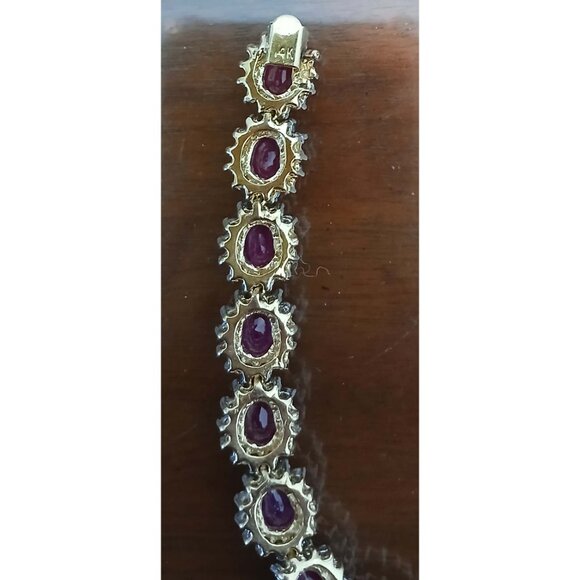 Natural Ruby & Diamond 14K Solid Yellow Gold over 14K Solid White Gold Bracelet - Picture 5 of 13
